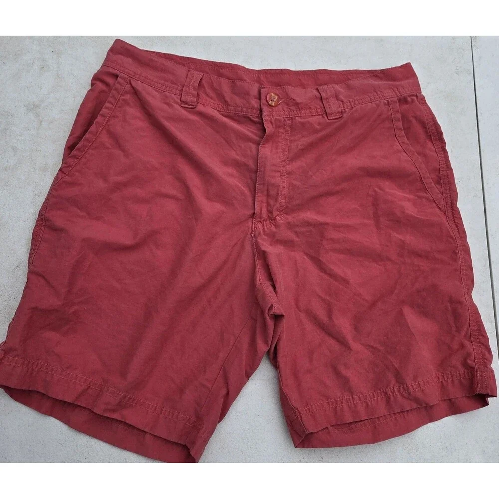 Columbia Casual Outdoor Hiking Shorts 32W 8L Red Coral Cotton Blend Hook & Loop